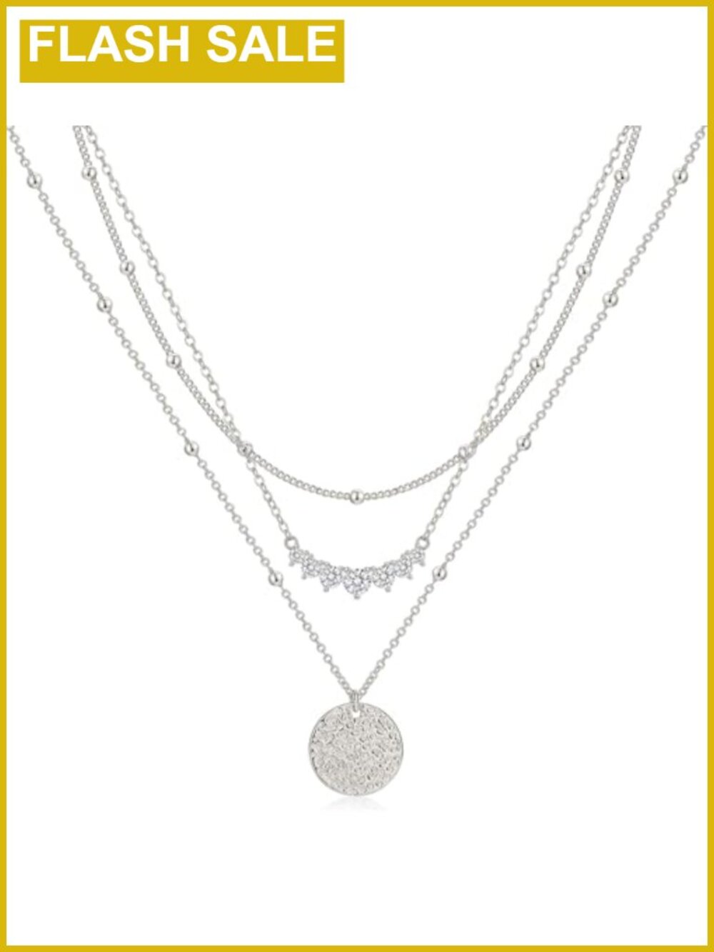 Layered Necklace Set 14K Gold Plated Sterling Silver CZ Pendant